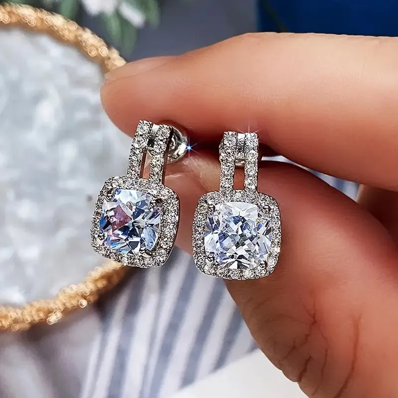 Cushion Cut Rhinestone Earrings