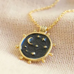 Day and Night Reversable enamel necklace in navy and gold