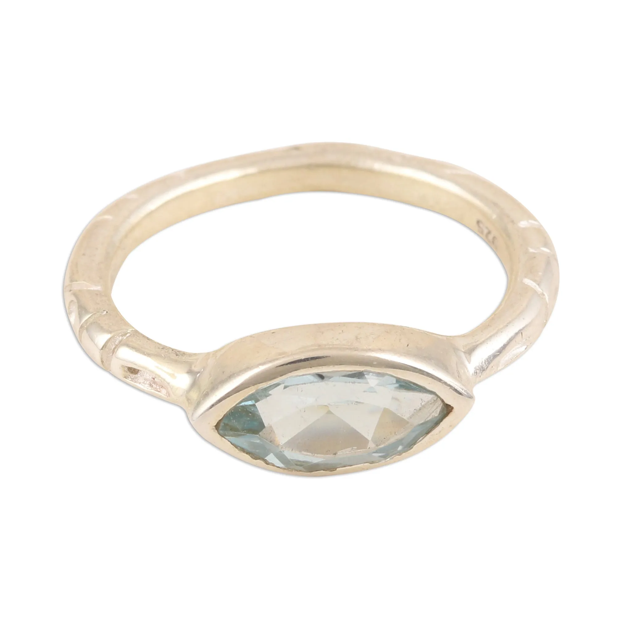 Delicate Eye Marquise Cut Blue Topaz Ring from India