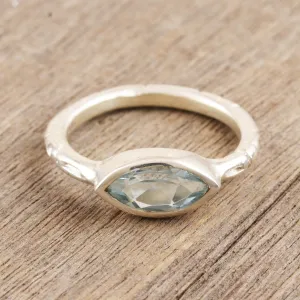 Delicate Eye Marquise Cut Blue Topaz Ring from India