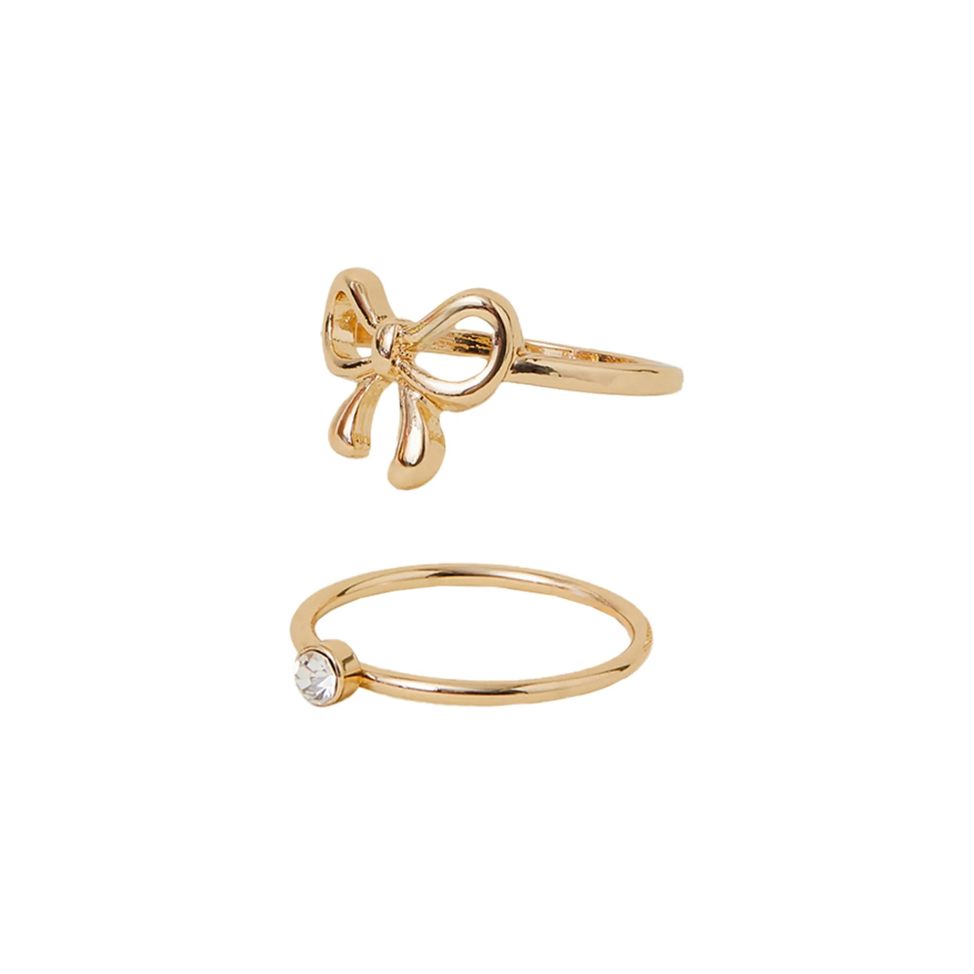 Diamante Bow Rings Gold Pack Of 2 - Small