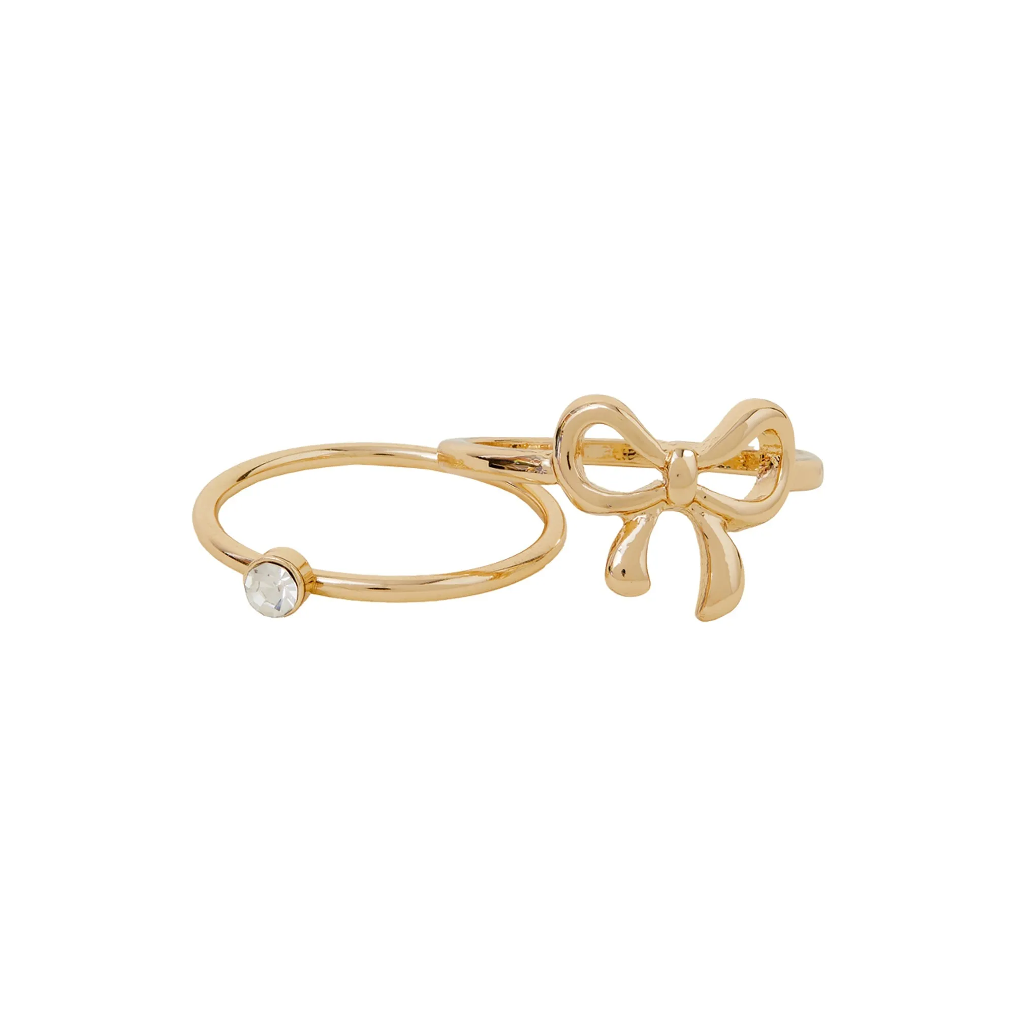 Diamante Bow Rings Gold Pack Of 2 - Small