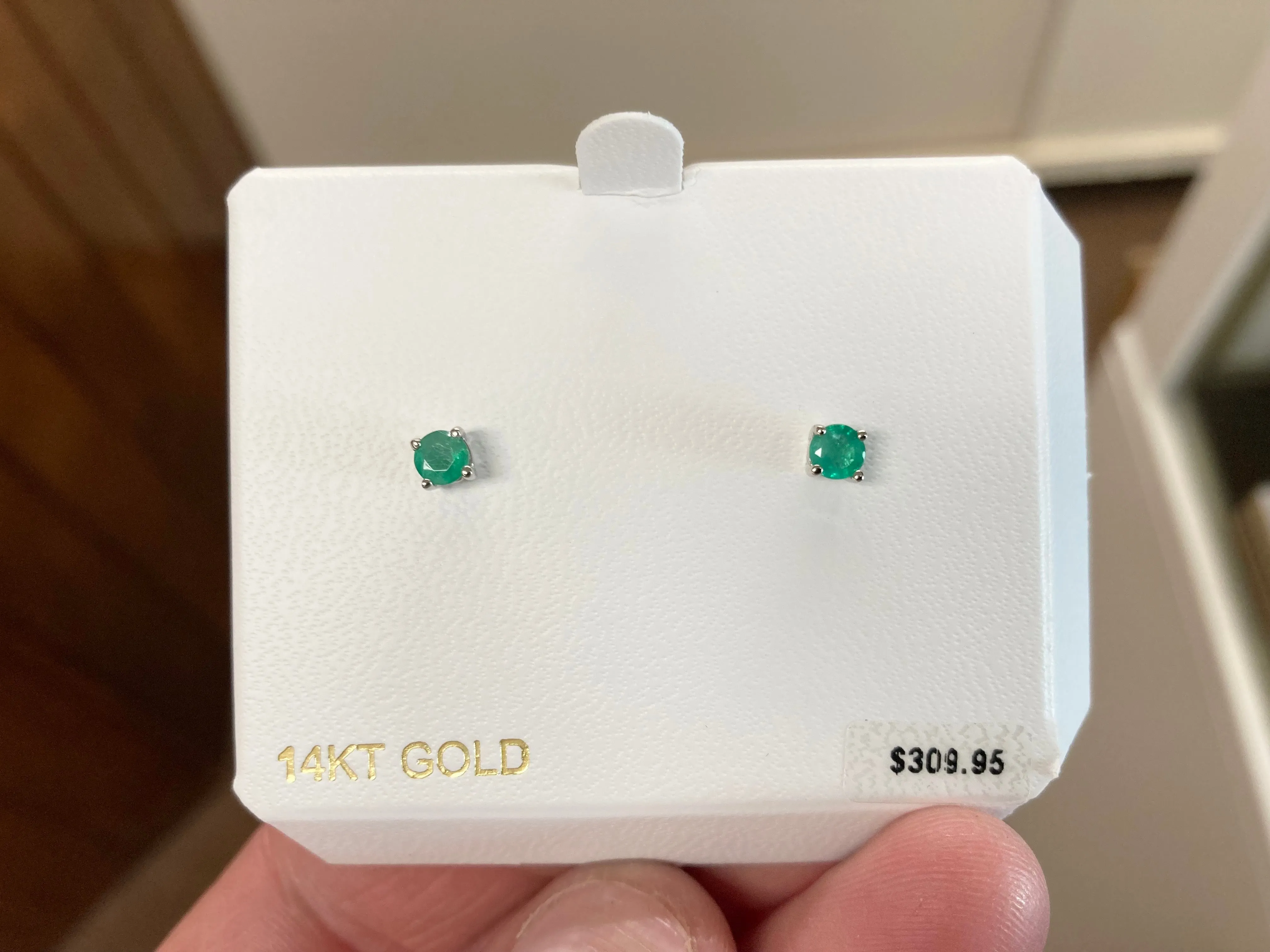 Emerald 14 K White Gold Stud Earrings 0.54 Carats