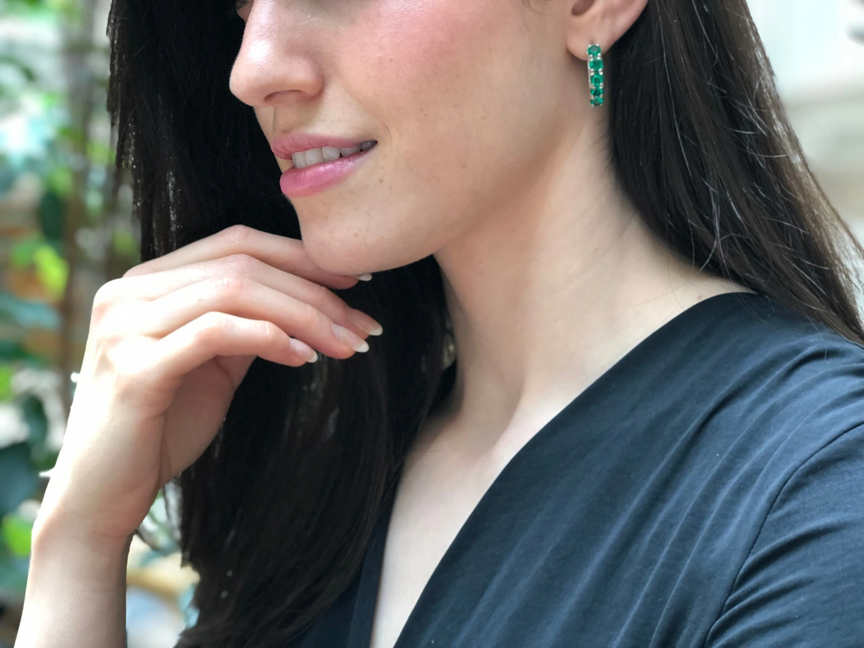 Emerald Bar Earrings - Long Green Earrings - Vintage Drop Earrings