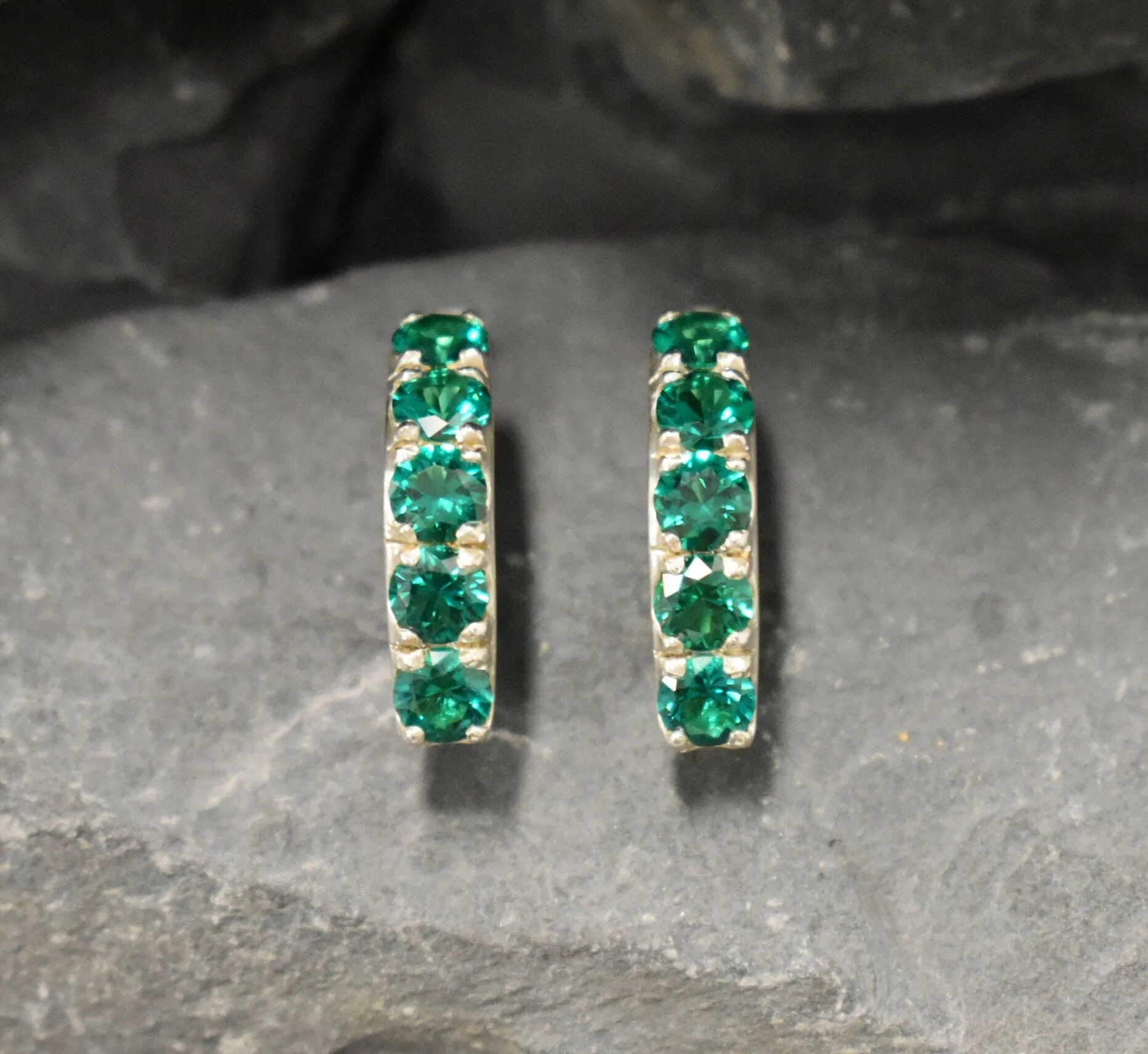 Emerald Bar Earrings - Long Green Earrings - Vintage Drop Earrings