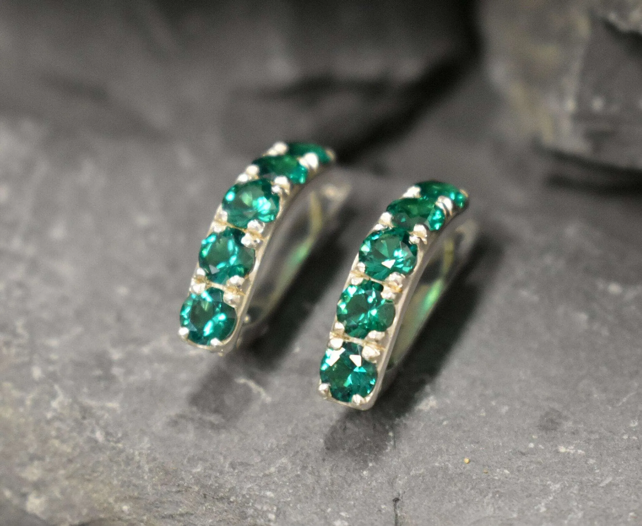 Emerald Bar Earrings - Long Green Earrings - Vintage Drop Earrings