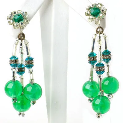 Emerald Bead & Rondelle Chandelier Earrings by Miriam Haskell