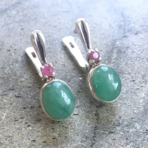 Emerald Drop Earrings - May Birthstone Earrings - Ruby Silver Earrings