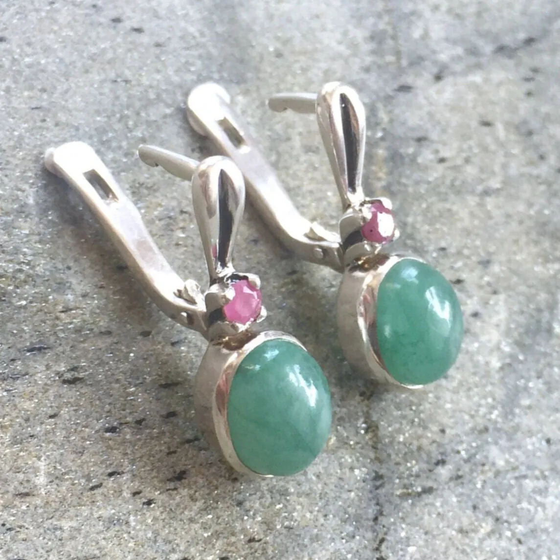 Emerald Drop Earrings - May Birthstone Earrings - Ruby Silver Earrings