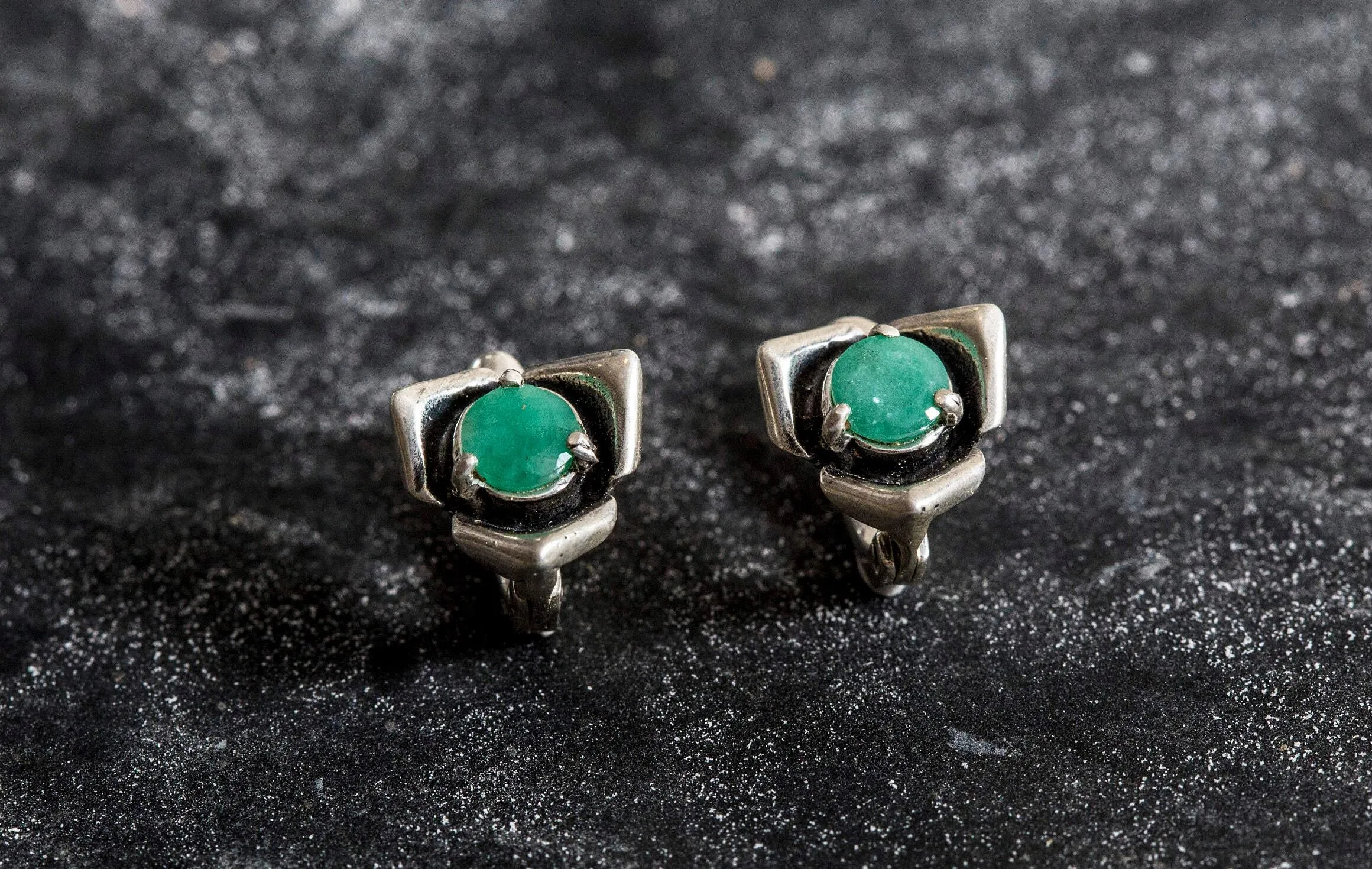 Emerald Flower Earrings - Dainty Rose Studs - May Birthstone Earrings