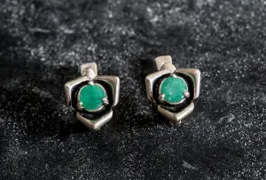 Emerald Flower Earrings - Dainty Rose Studs - May Birthstone Earrings