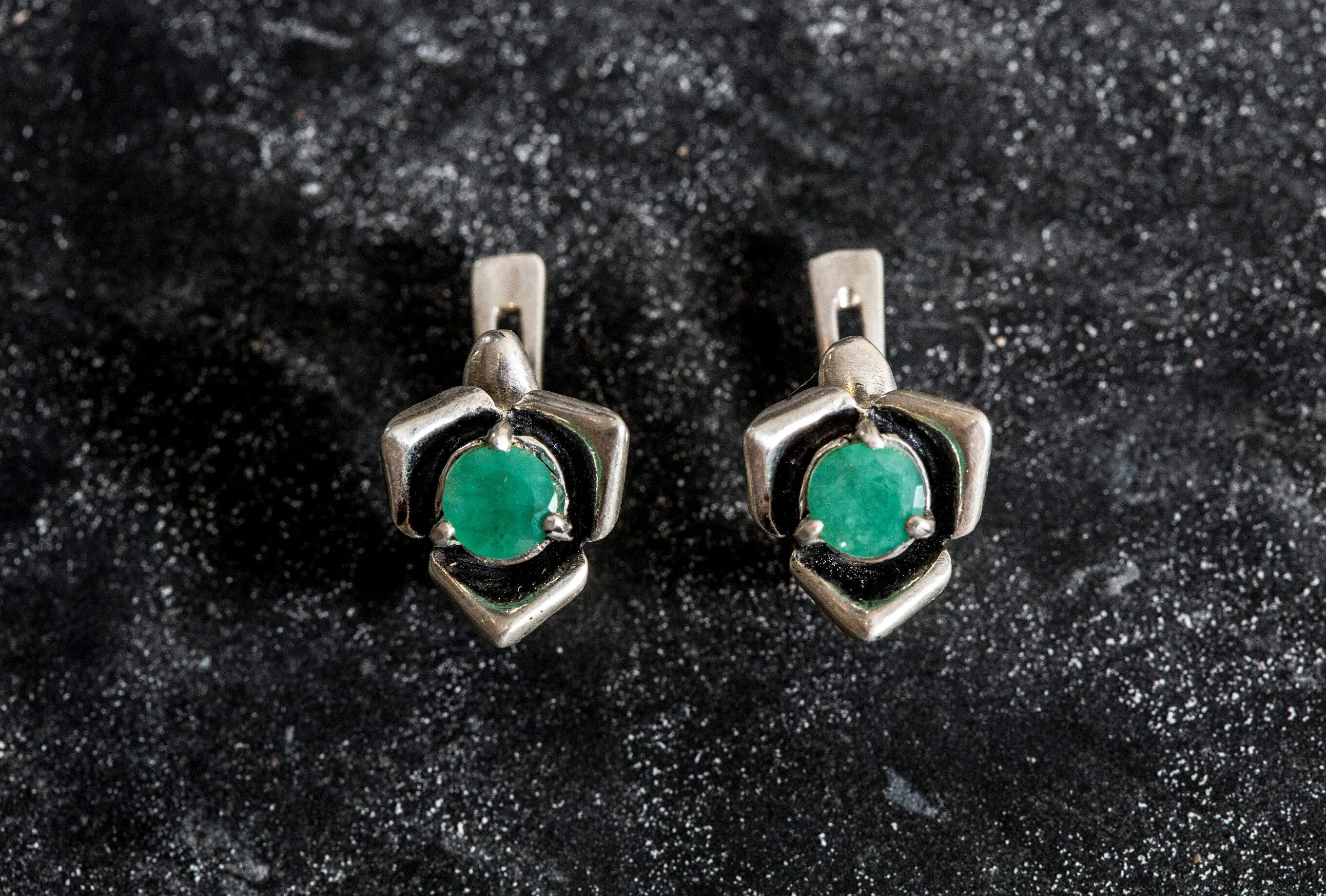 Emerald Flower Earrings - Dainty Rose Studs - May Birthstone Earrings