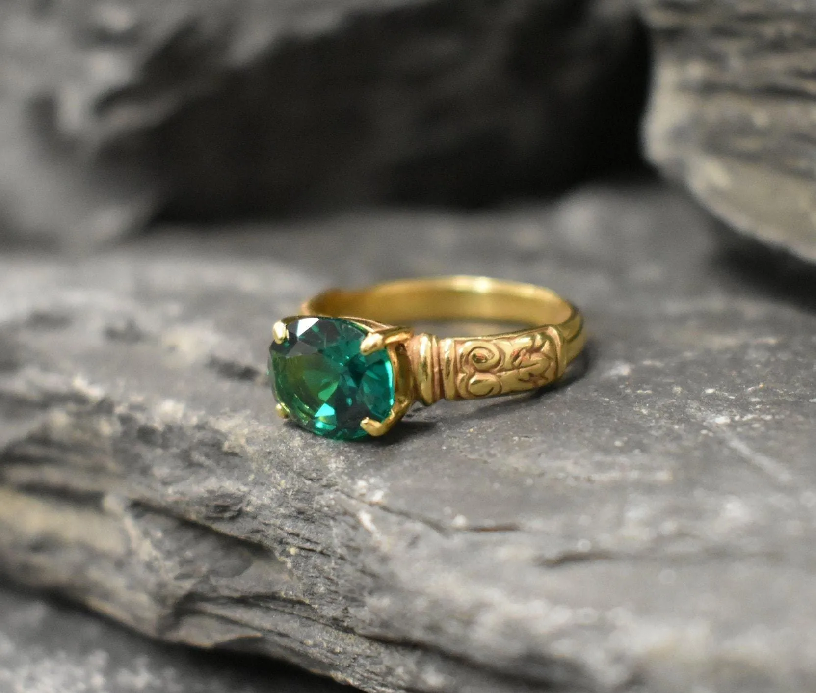 Emerald Gold Ring - Vintage Emerald Ring - Tribal Emerald Ring