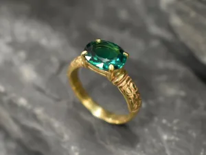 Emerald Gold Ring - Vintage Emerald Ring - Tribal Emerald Ring