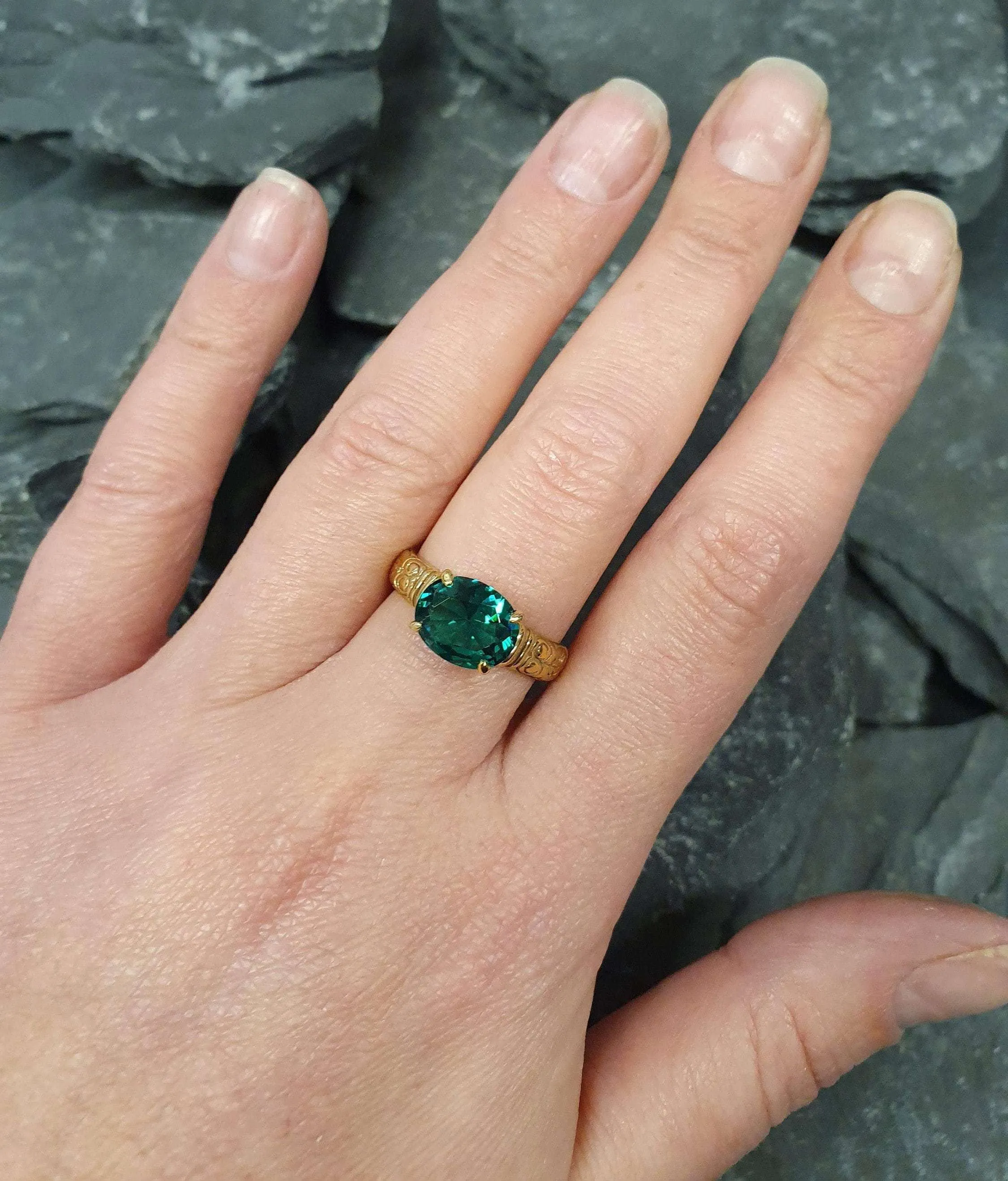 Emerald Gold Ring - Vintage Emerald Ring - Tribal Emerald Ring