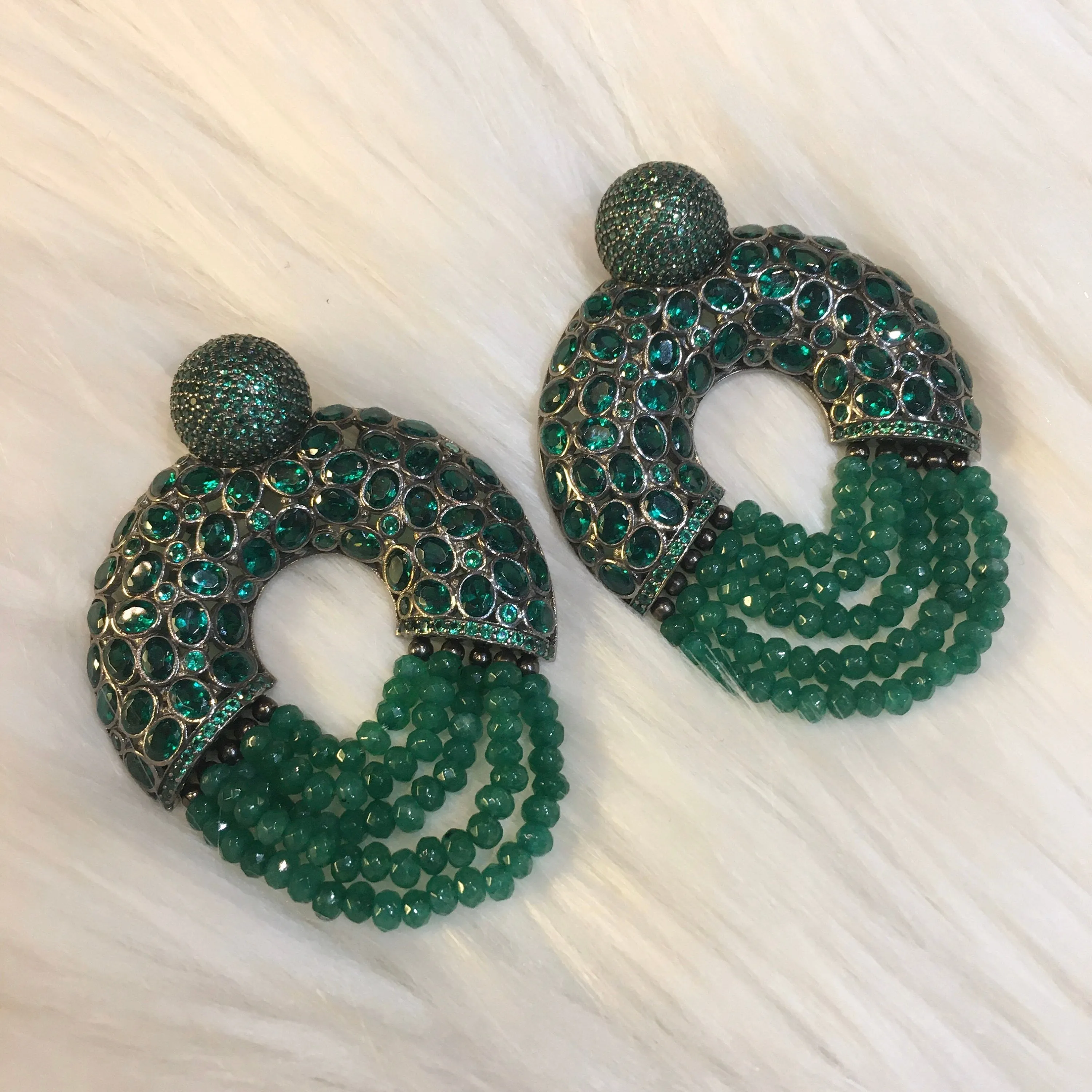 Emerald Green Sterling Silver Hoop Earrings Pierced