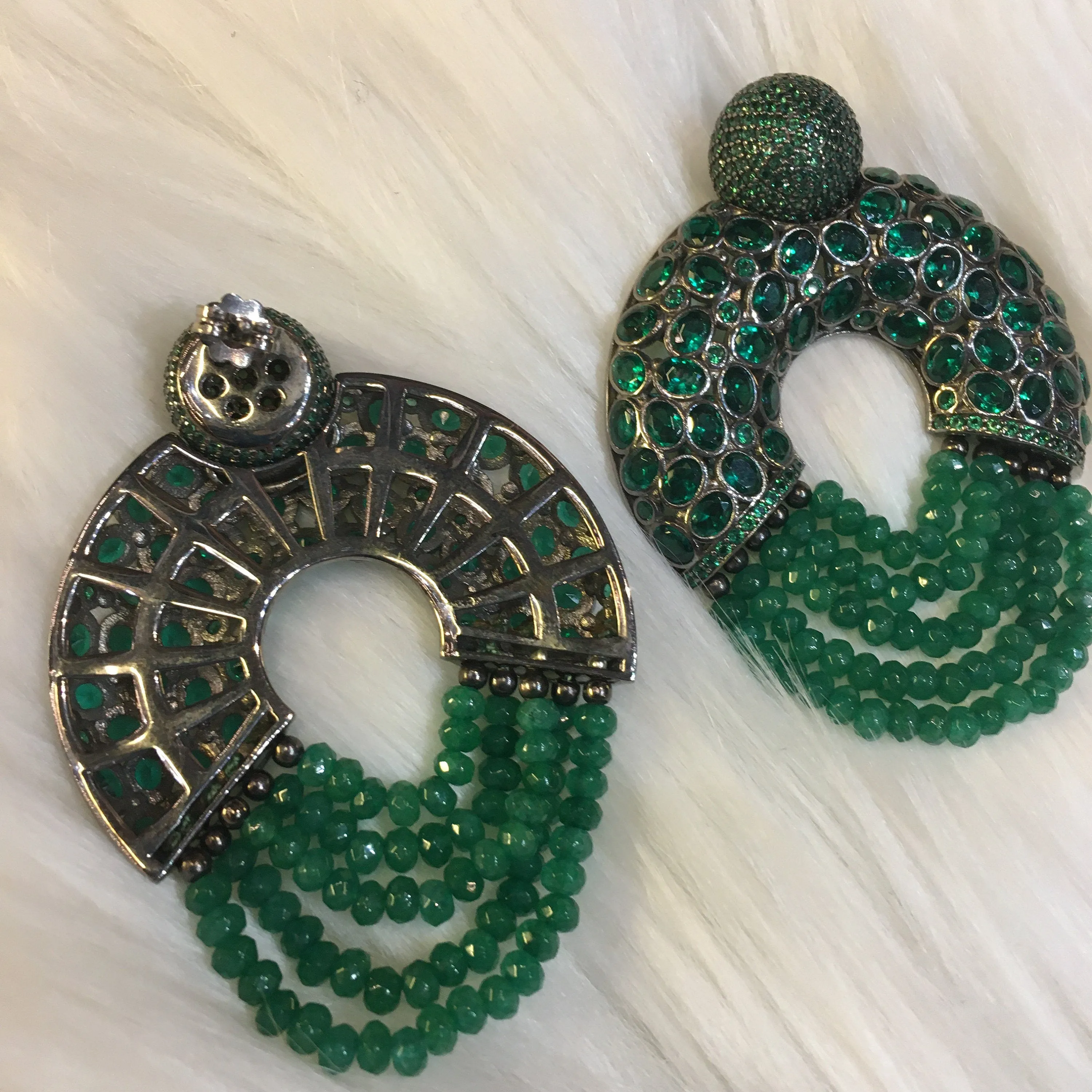 Emerald Green Sterling Silver Hoop Earrings Pierced