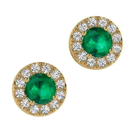 Emerald Stud Earrings Diamond Halo 18K Gold