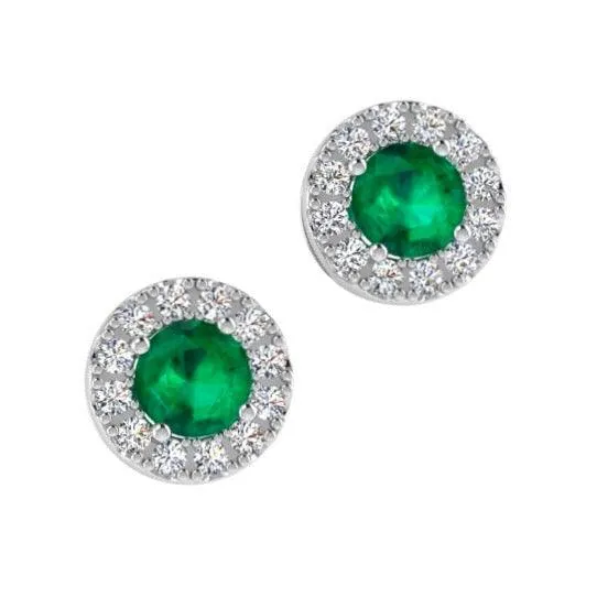 Emerald Stud Earrings Diamond Halo 18K Gold