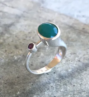 Emerald Vintage Ring - Two Stone Ring - Garnet Silver Ring