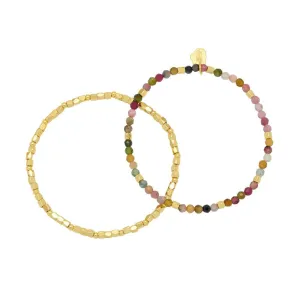 Estella Bartlett - Bracelet | Coco & Tourmaline Gemstone Bead Bracelet Set - 2 Pack | Gold Plated