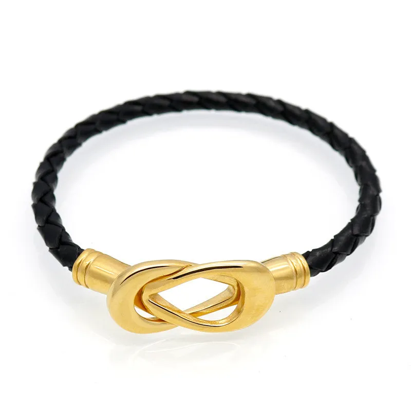 Fashion Cross Clasped Love Infinity Genuine Leather Bracelets Bangles Black Weave Braided Leather Jewelry Women Charm Bracelet