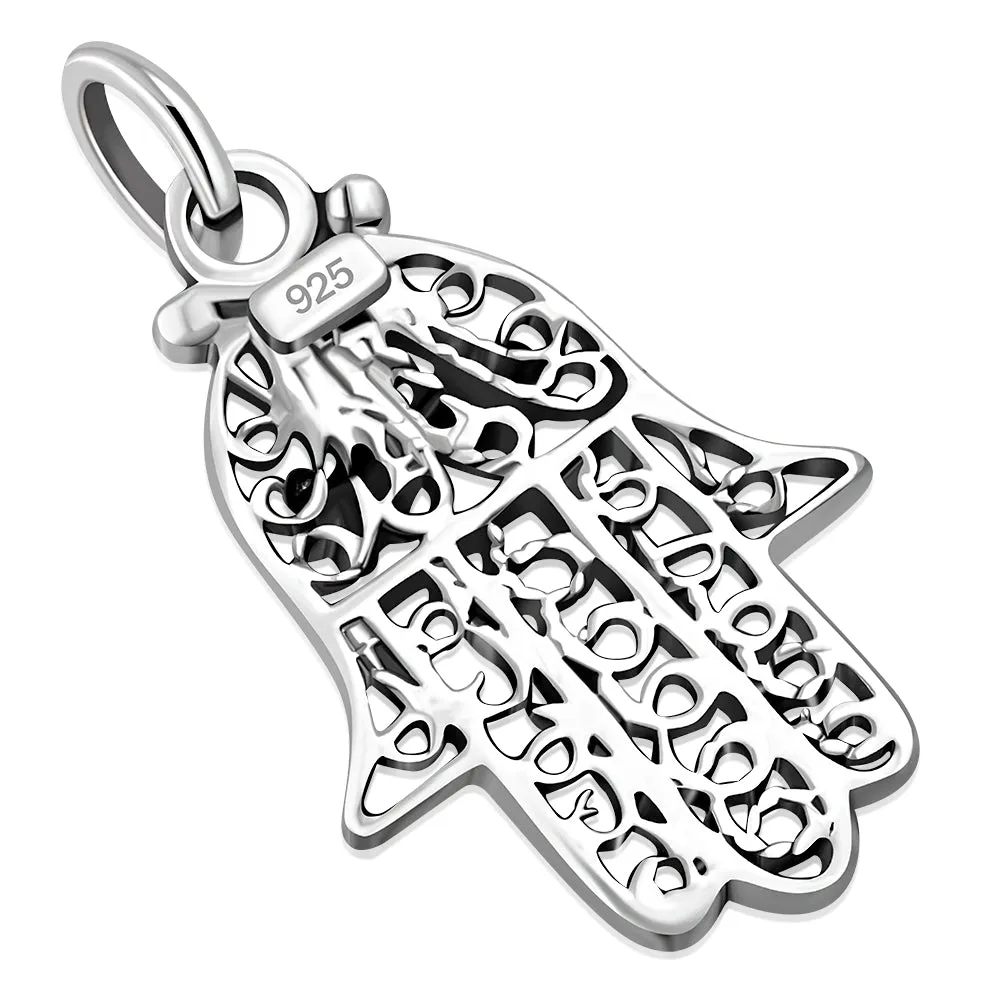 filigree Work Hamsa Silver Pendant Purple Swarovski