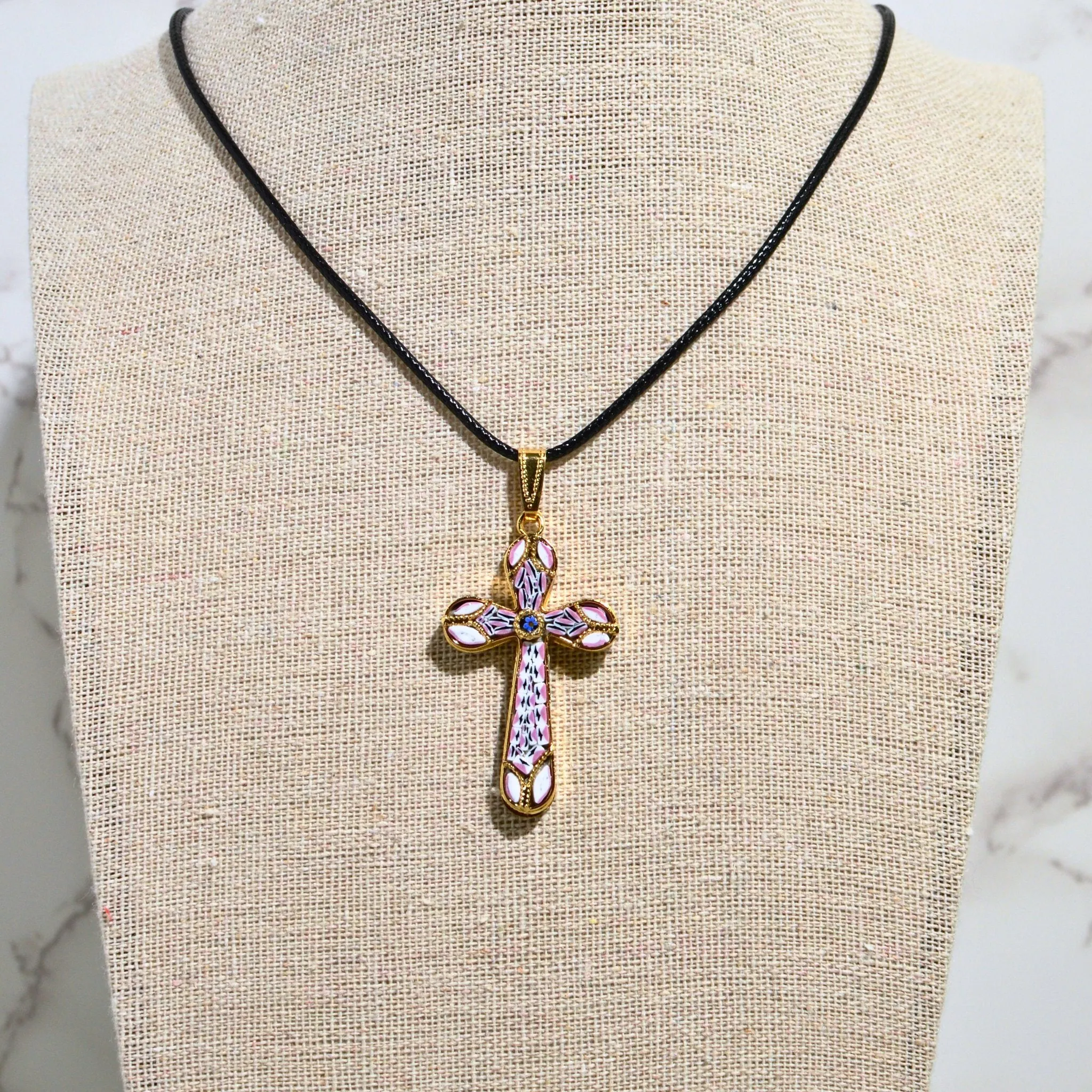 Florentine Mosaic Cross Pendant, Millefiori Glass, Made In Italy