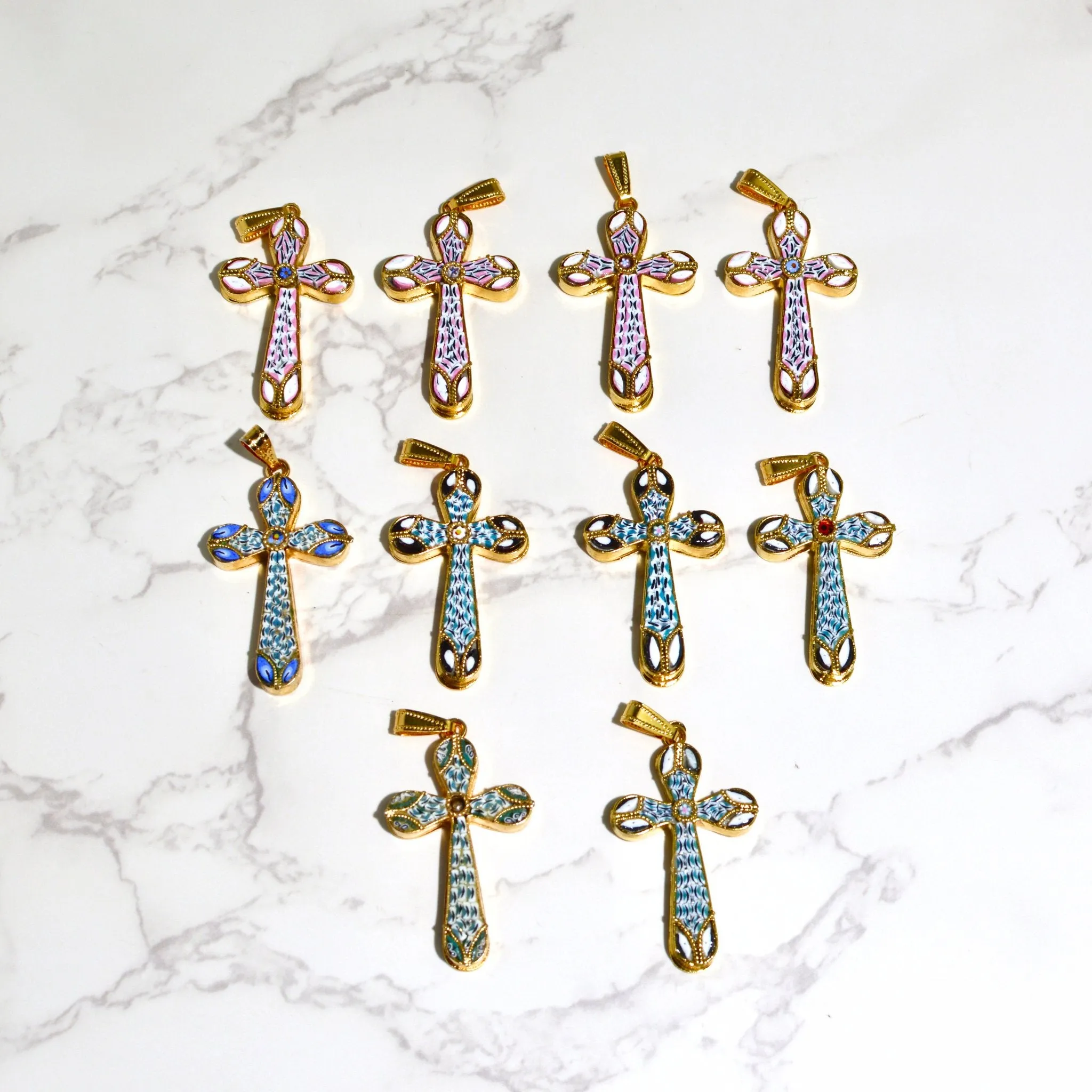 Florentine Mosaic Cross Pendant, Millefiori Glass, Made In Italy