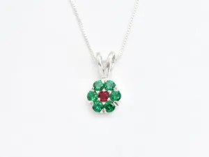 Flower Emerald Necklace - Green Flower Necklace - Ruby Flower Necklace