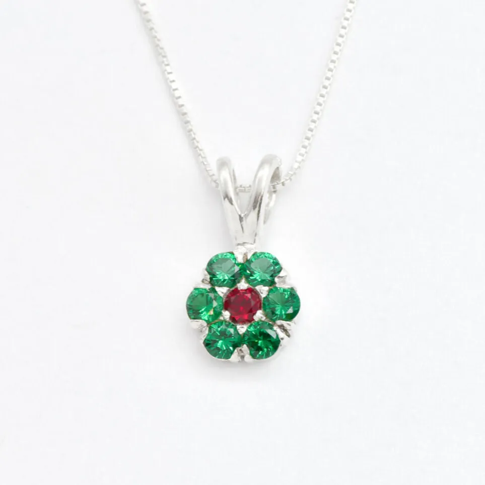 Flower Emerald Necklace - Green Flower Necklace - Ruby Flower Necklace