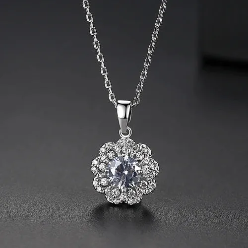 Flower Pendant Cubic Zirconia Necklace