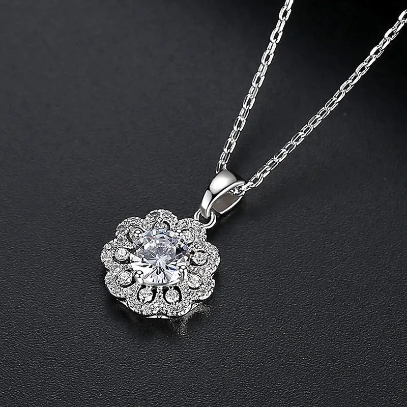 Flower Pendant Cubic Zirconia Necklace