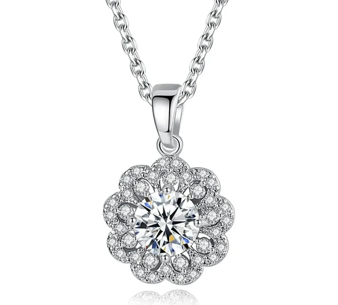 Flower Pendant Cubic Zirconia Necklace