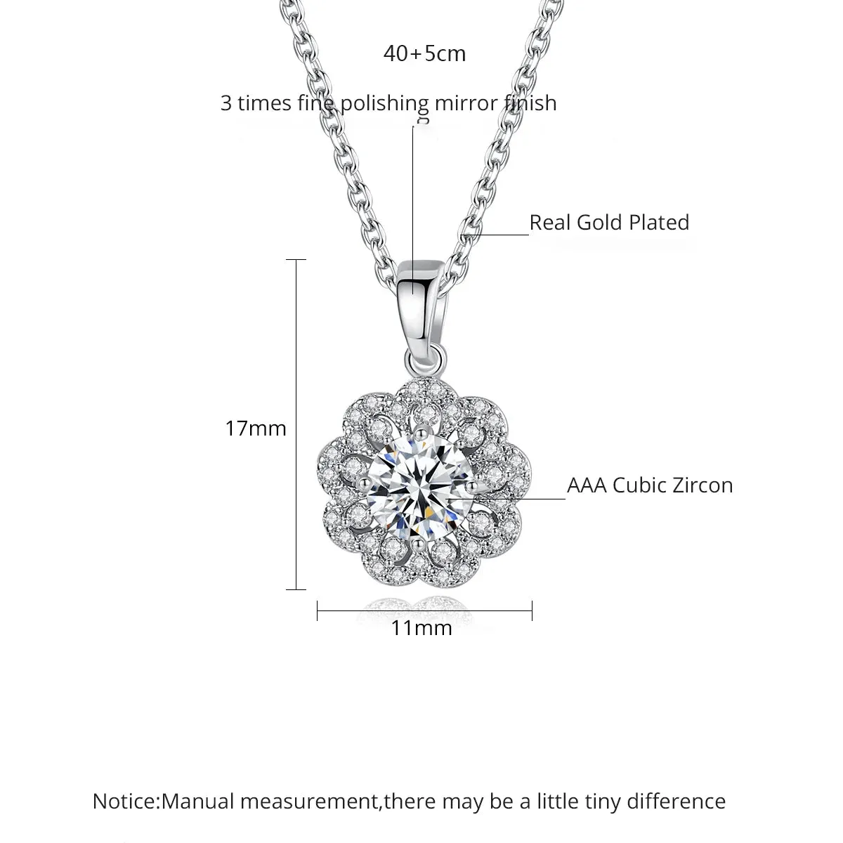 Flower Pendant Cubic Zirconia Necklace