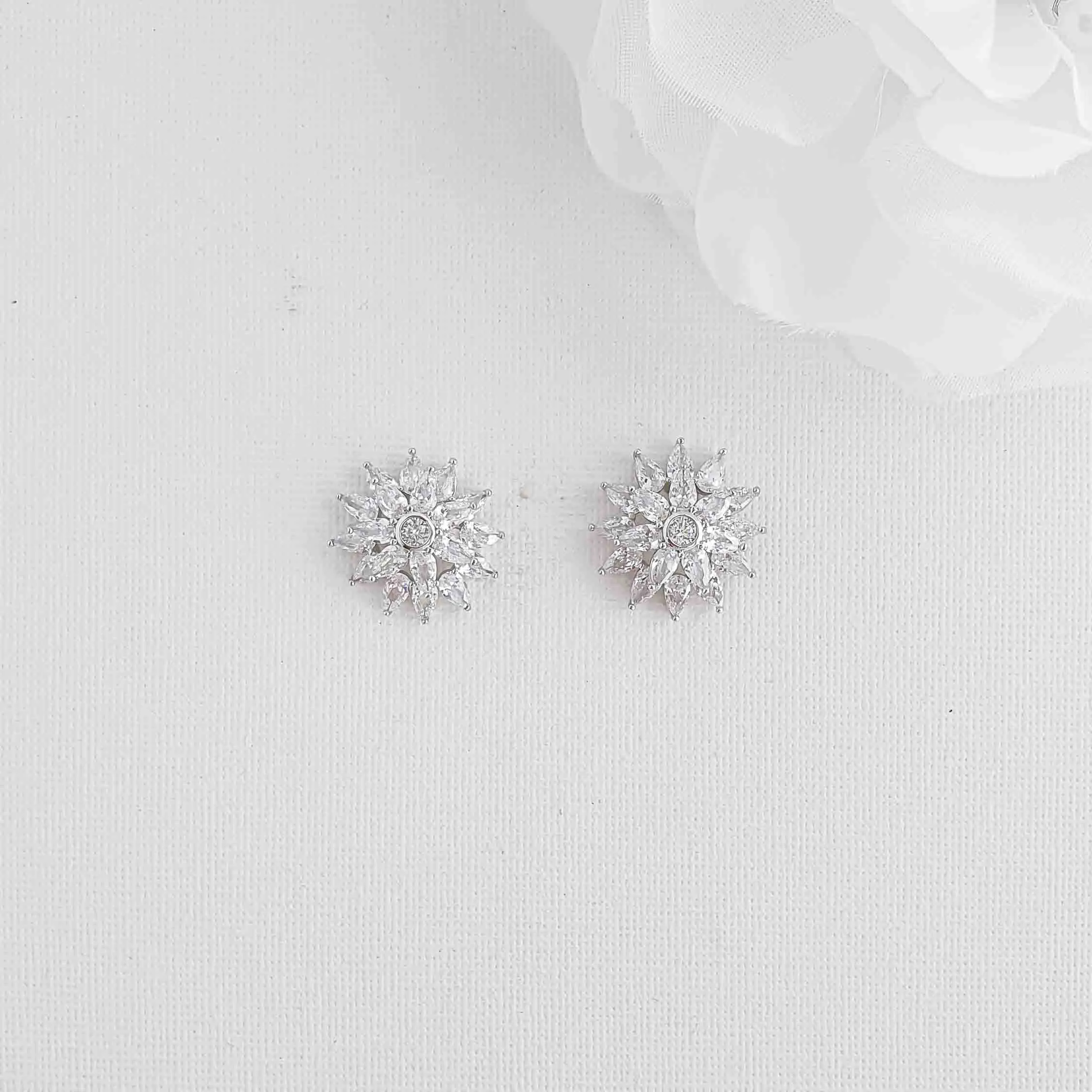 Flower Stud Earrings in Cubic Zirconia-Ruth