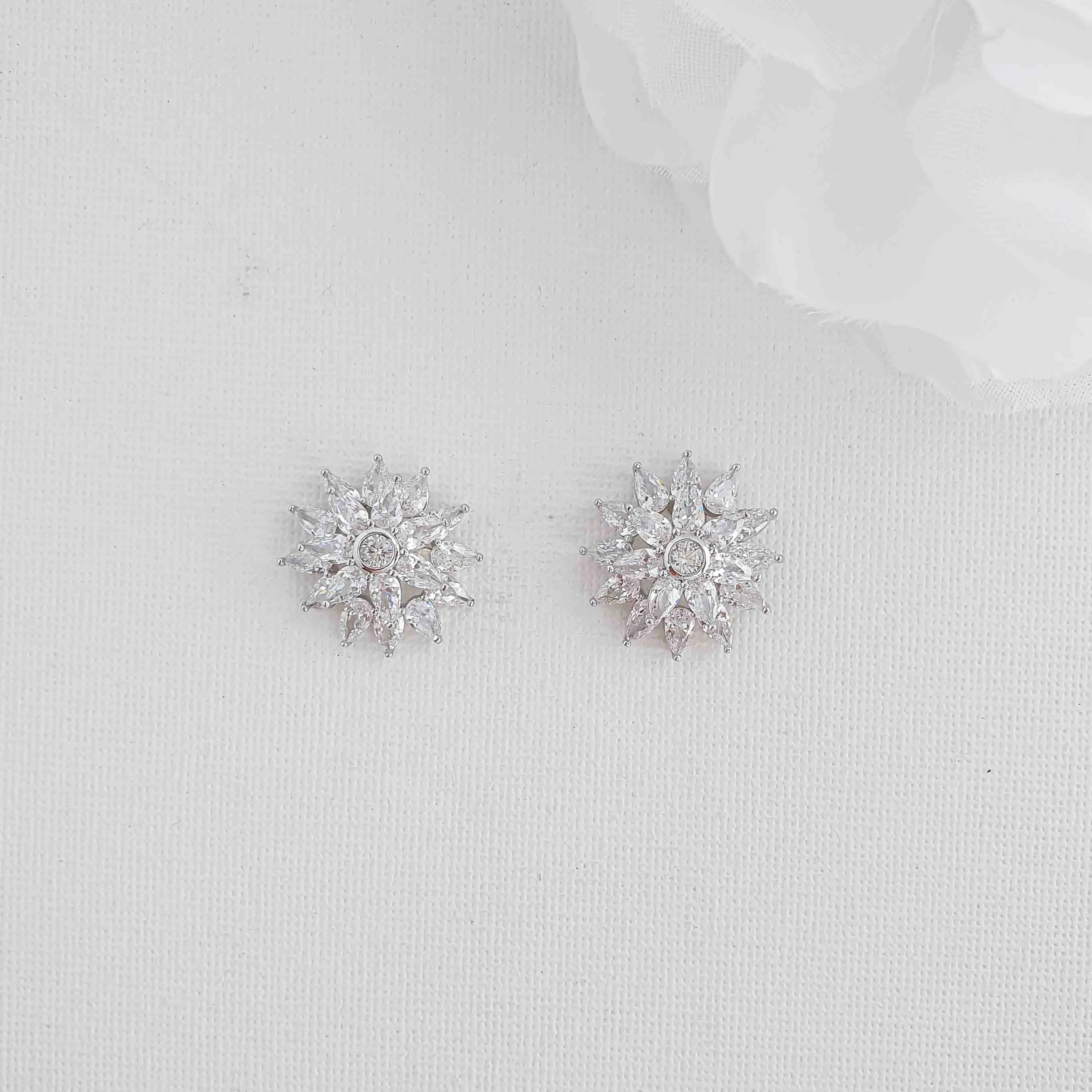 Flower Stud Earrings in Cubic Zirconia-Ruth