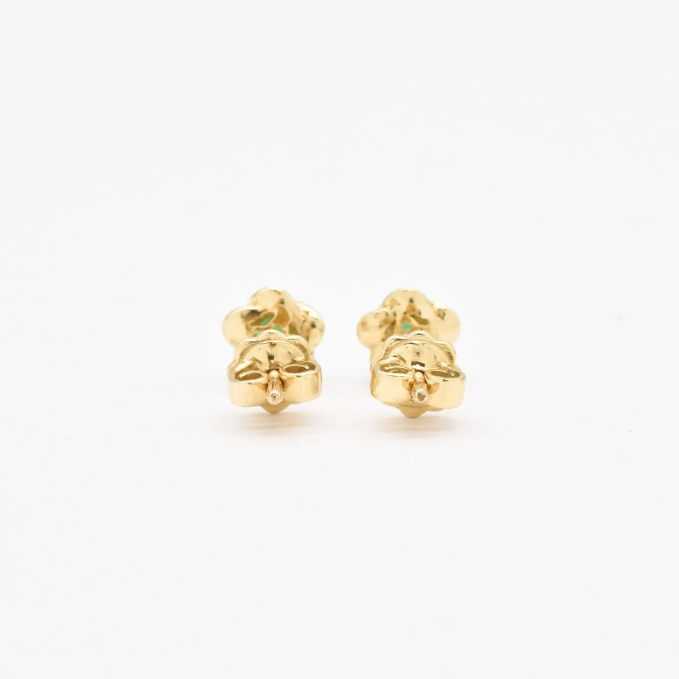 Genuine Emerald Gold Studs - Real 14k Gold Earrings - Dainty Flower Gold Earrings