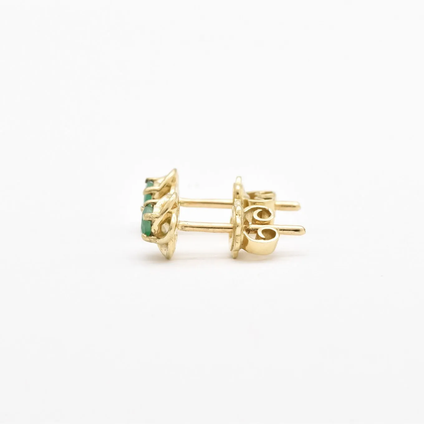 Genuine Emerald Gold Studs - Real 14k Gold Earrings - Dainty Flower Gold Earrings