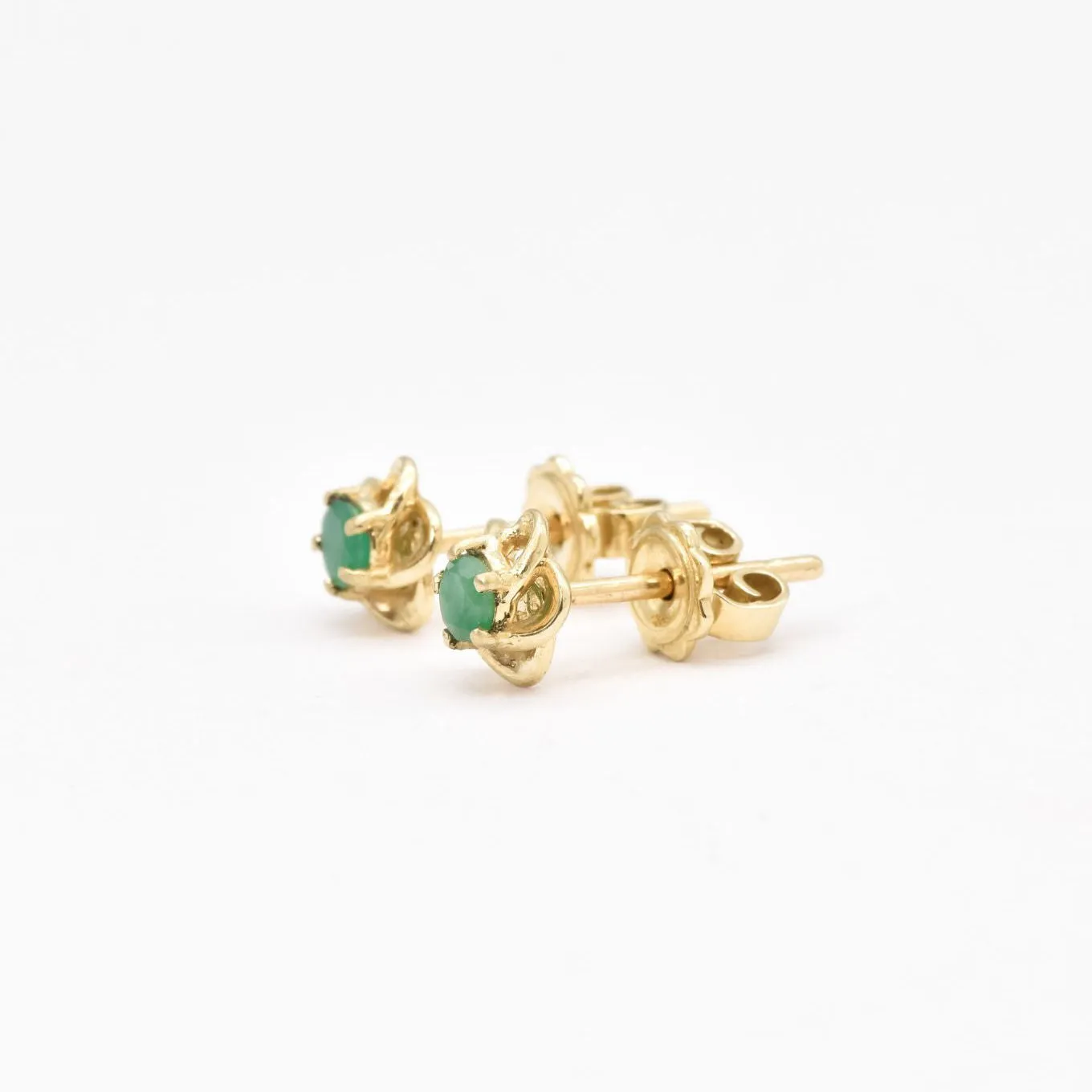 Genuine Emerald Gold Studs - Real 14k Gold Earrings - Dainty Flower Gold Earrings