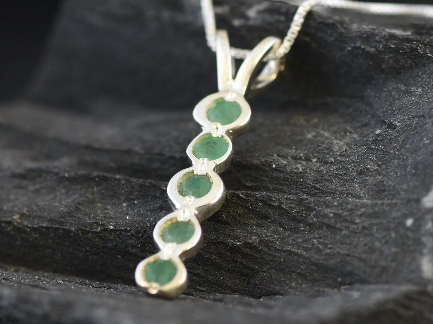 Genuine Emerald Pendant - Long Green Pendant - May Birthstone Necklace