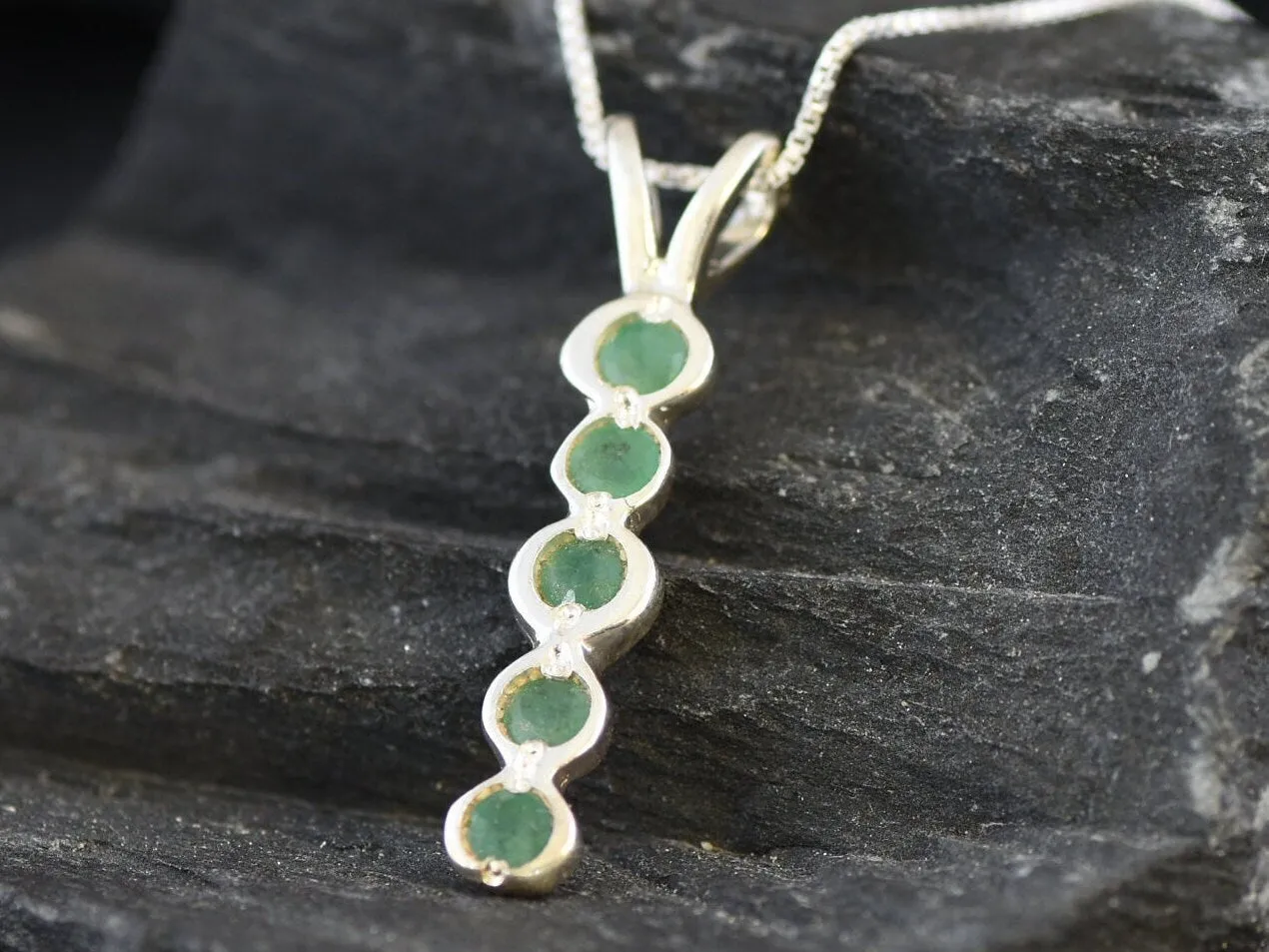 Genuine Emerald Pendant - Long Green Pendant - May Birthstone Necklace