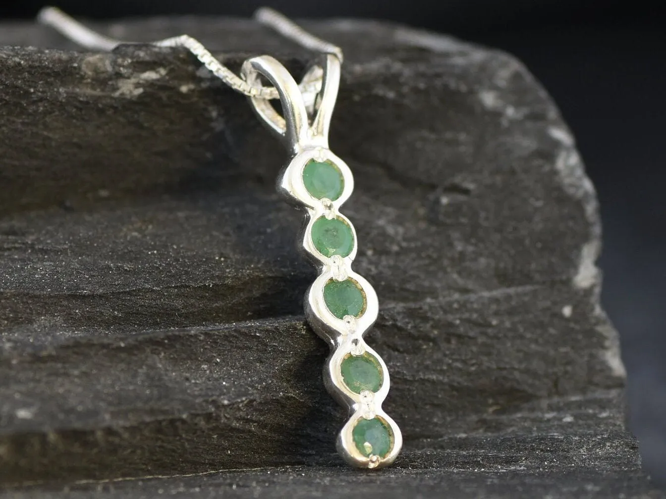 Genuine Emerald Pendant - Long Green Pendant - May Birthstone Necklace