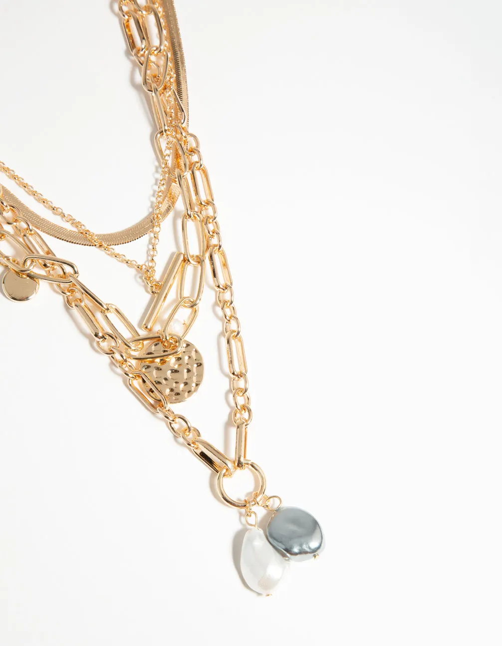 Gold Chain & Freshwater Pearl 4-Row Necklace