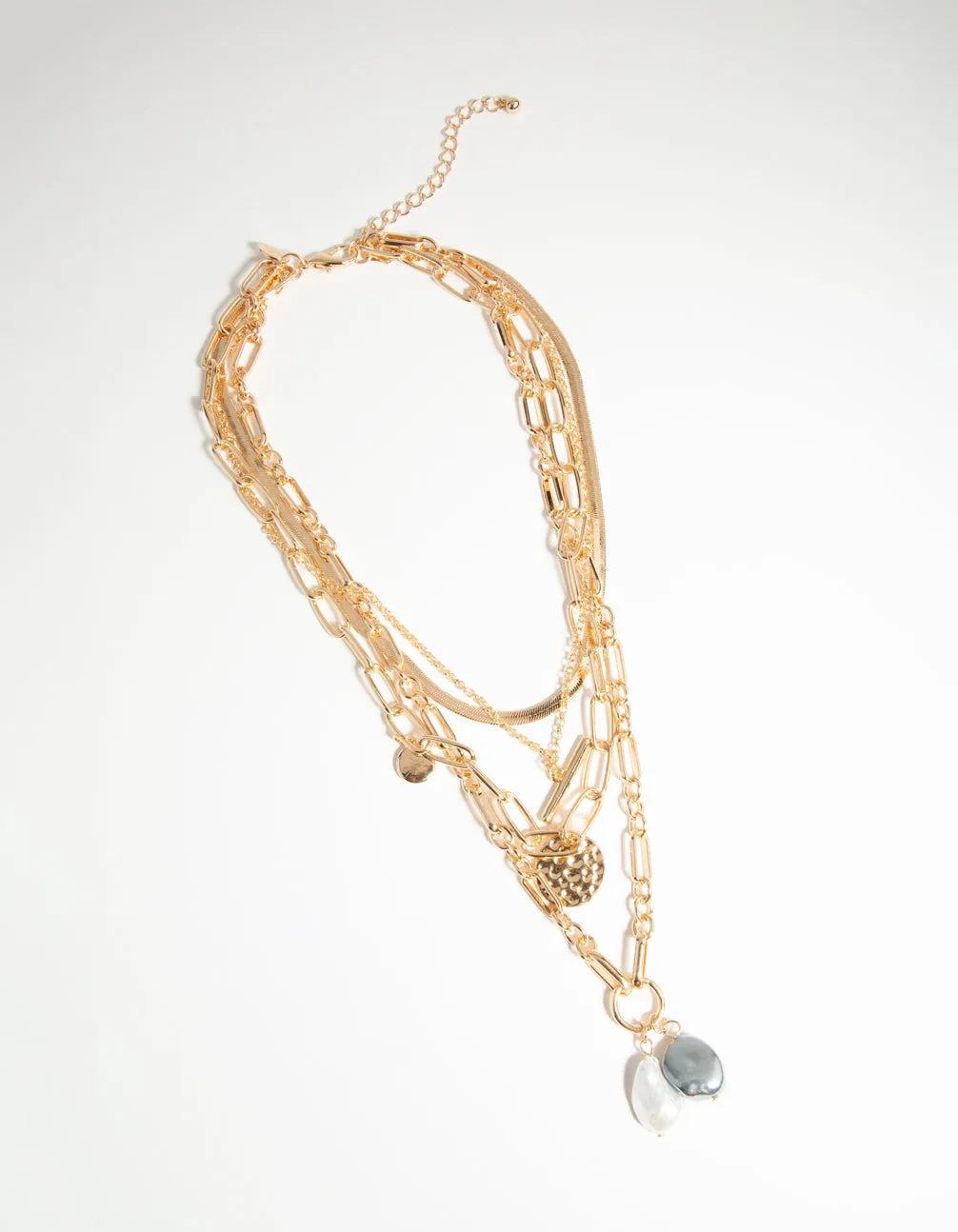 Gold Chain & Freshwater Pearl 4-Row Necklace