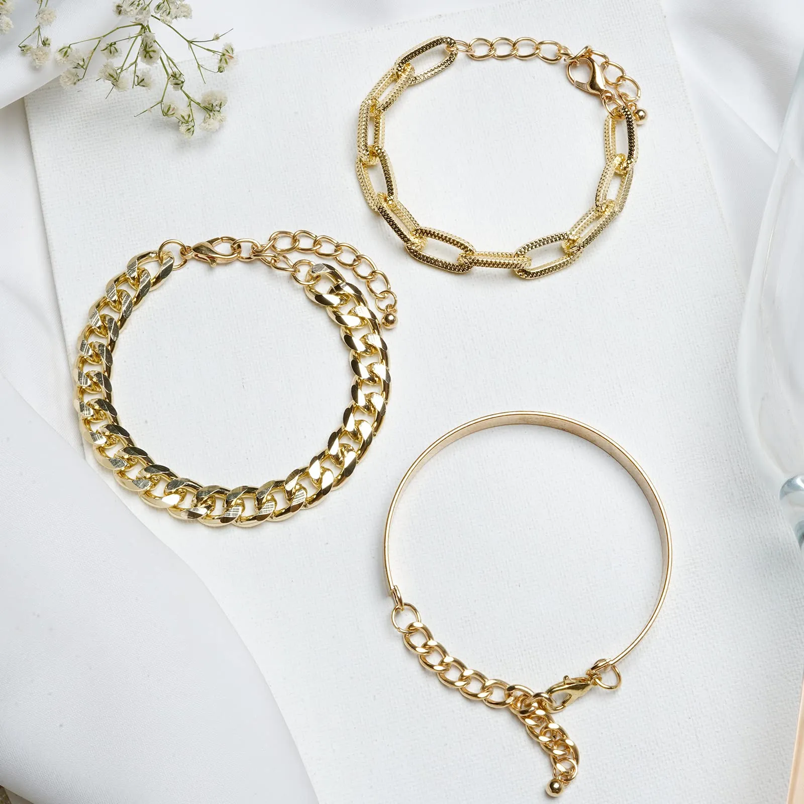 Gold Chunky Chain Link Set of 3 Bracelets