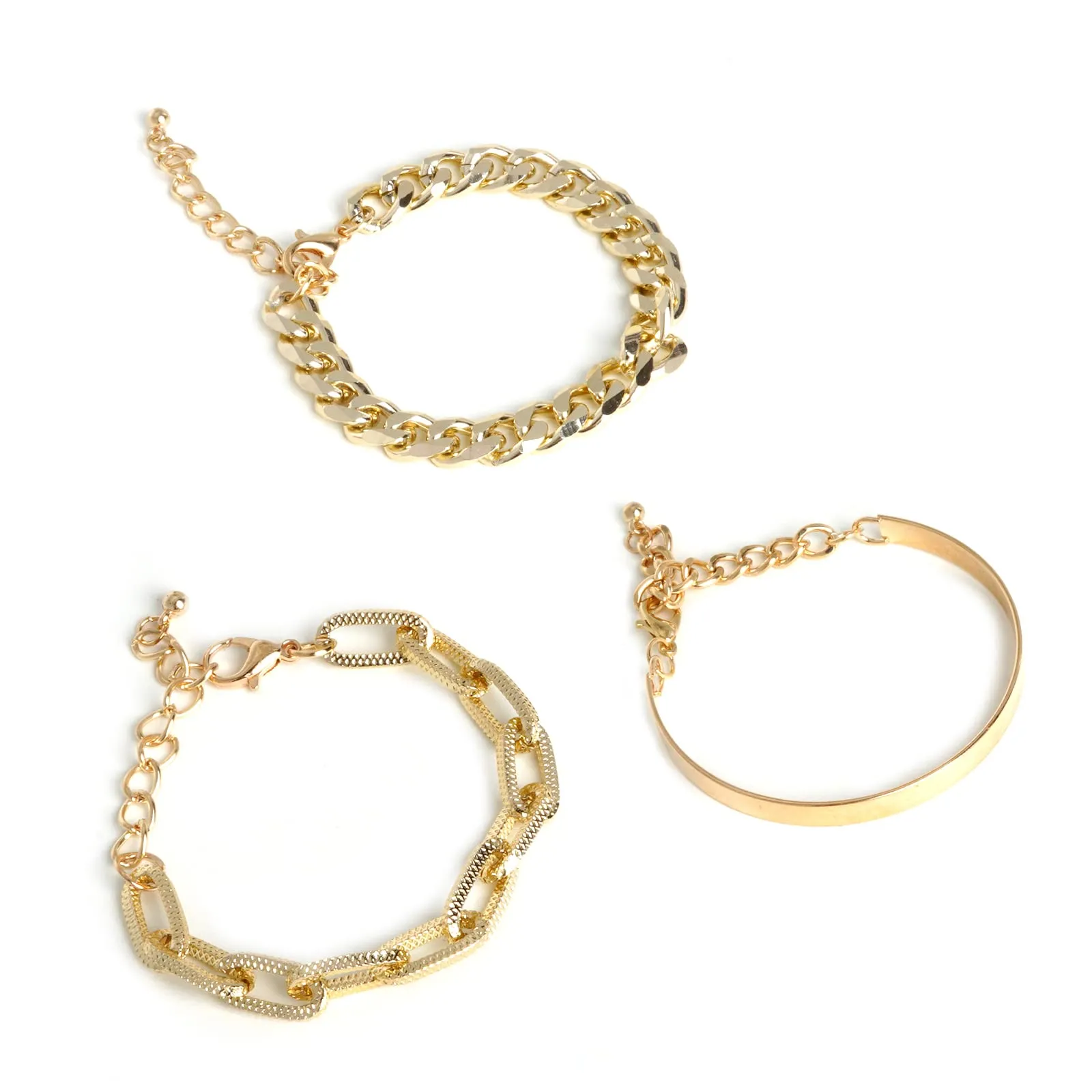 Gold Chunky Chain Link Set of 3 Bracelets