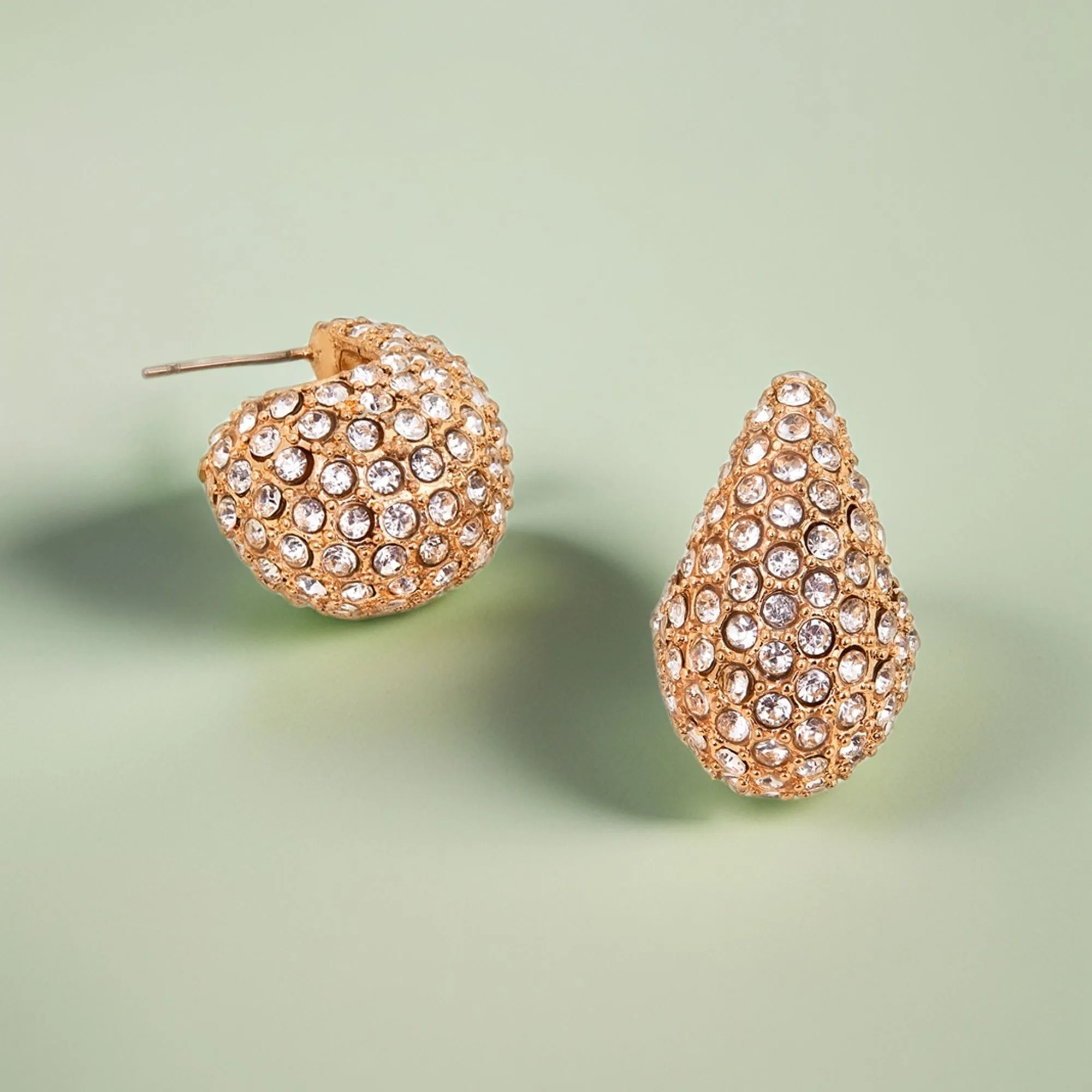 Gold Diamante Curve Teardrop Earrings