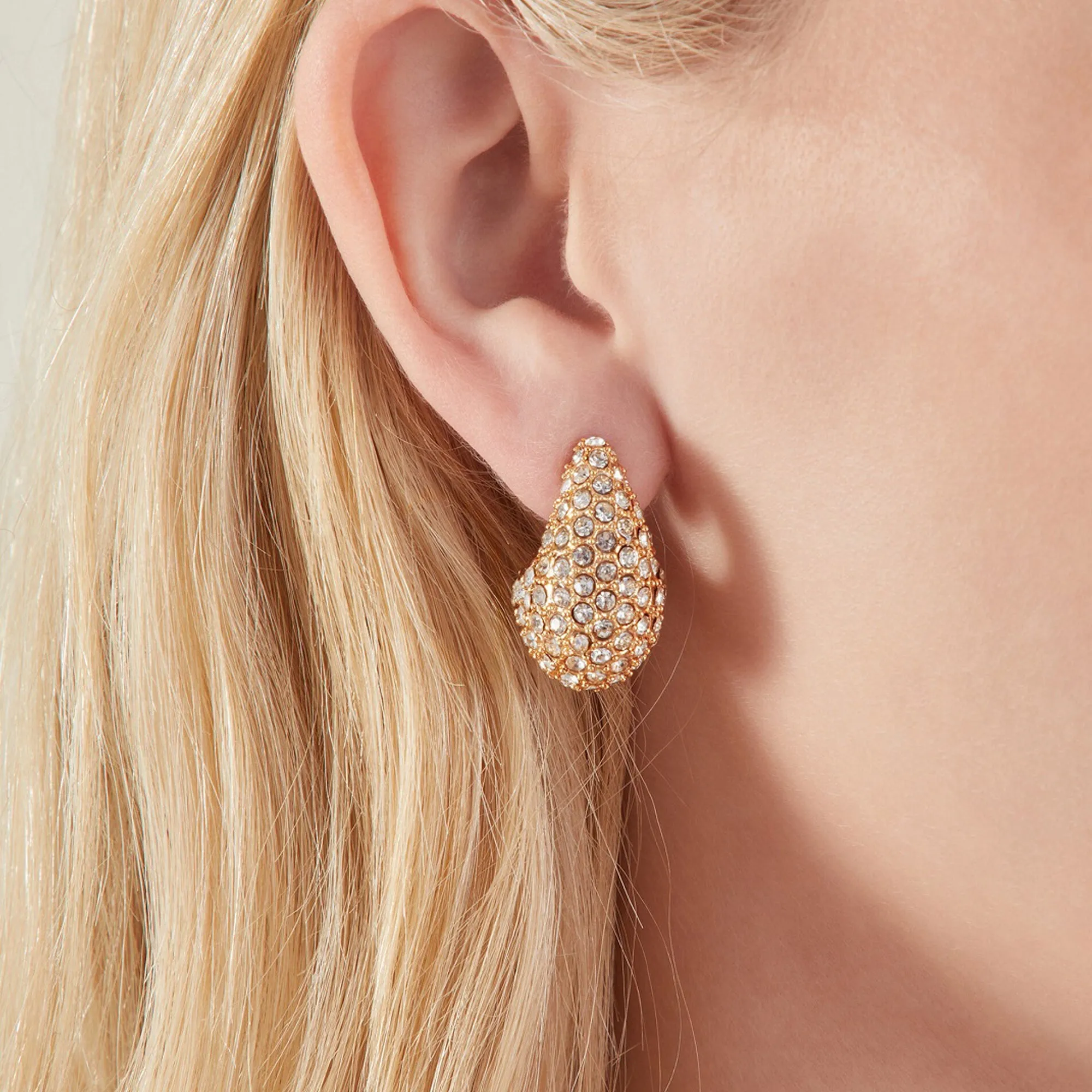 Gold Diamante Curve Teardrop Earrings