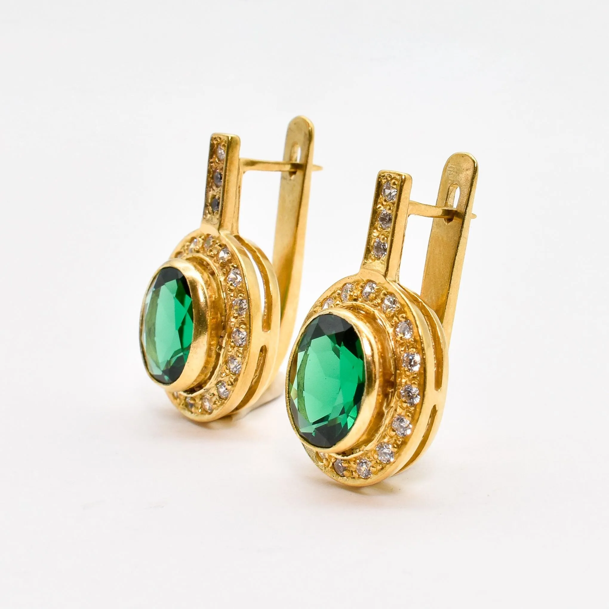 Gold Emerald Earrings - Created Emerald, Green Victorian Earrings